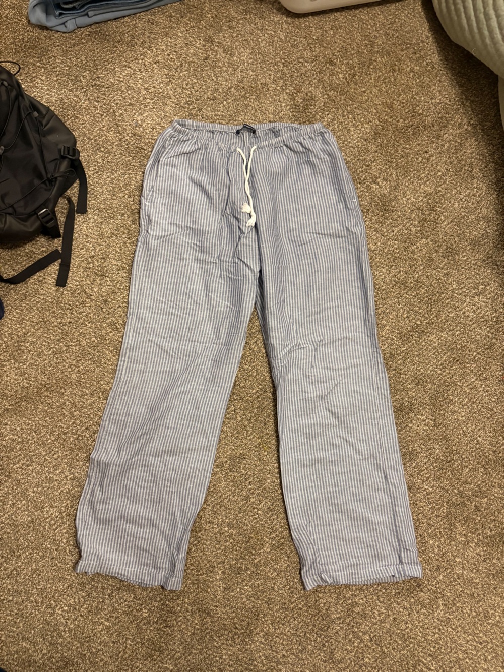 Brandy Melville linen pants Light Blue Pinstripe Drawstring Lounge Pants osfa